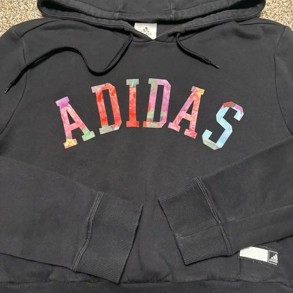 Adidas Junior’s Medium Black Hoodie with Multicolor Logo - Picture 4 of 12